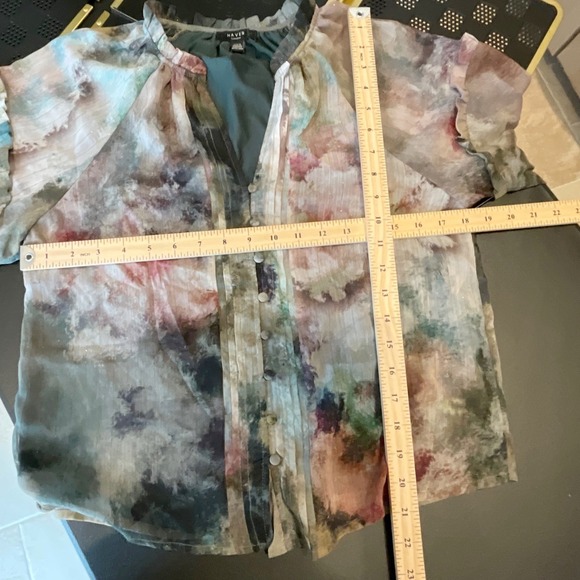 HAVER London Watercolor Print Sheer Button Blouse Top XS Cottagecore Ballet - Picture 8 of 9